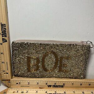 Vintage Beaded Pouch with BOE Lettering Stylish Zippered Coin Purse